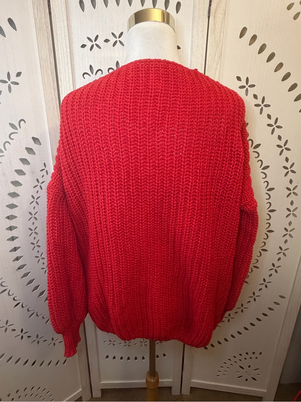 Red Women's Chunky Knit Cardigan Sweater - Picture 7 of 9